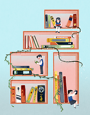 전신 PSD 학생 여자 남자 교복 일러스트 청소년 책장 서기 들기 앉기 책 세명 독서 덩굴 십대만 국내일러스트 식물 옷 가구 모션 사람 파일형식