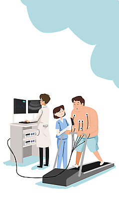 전신 PSD 여자 남자 일러스트 의료기기 병원 성인 세명 운동 걷기 모니터 환자 간호사 의사 잡기 검사_조사 런닝머신 건강검진 고혈압 성인만 땀흘리기 국내일러스트 컨셉 의학 모션 건강 사람 컴퓨터 운동기구 의료진 질병 파일형식
