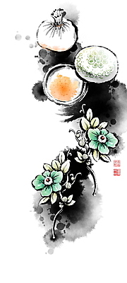 PSD 한국전통 꽃 일러스트 장신구 캘리그라피 붓터치 전통소품 사람없음 화장품 동양화 번짐 낙관 헤어액세사리 국내일러스트 식물 전통 한국 미술 장식 뷰티 오브젝트 파일형식 효과