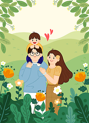 전신 공원 여자 남자 꽃 어린이 일러스트 가족 엄마 나뭇잎 소년 상반신 성인 세명 초록색 화목 하트 가족라이프 목말 아빠 국내일러스트 AI파일 모양 식물 라이프스타일 공공시설 컬러 컨셉 잎 관계 모션 사람 파일형식 벡터