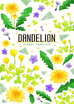 PSD 백그라운드 잎 패턴 일러스트 수채화 타이포그라피 사람없음 들꽃 네잎클로버 토끼풀 민들레 민들레홀씨 세잎클로버 국내일러스트 식물 문자 꽃 무늬 클로버 파일형식