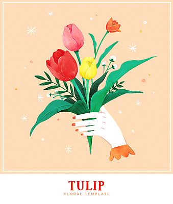 PSD 손 꽃다발 백그라운드 잎 일러스트 수채화 들기 신체부위 주황색 튤립 프레임일러스트 카피스페이스 국내일러스트 카드프레임 식물 꽃 컬러 모션 프레임 사람 공백 파일형식