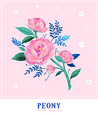 PSD 꽃 분홍색 백그라운드 잎 꽃무늬 일러스트 수채화 사람없음 꽃봉오리 작약 프레임일러스트 카피스페이스 국내일러스트 카드프레임 식물 컬러 무늬 프레임 공백 파일형식