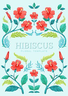 PSD 표지 하늘색 백그라운드 잎 일러스트 수채화 프레임 타이포그라피 사람없음 꽃봉오리 프레임일러스트 히비스커스 카피스페이스 트로피컬아트 국내일러스트 식물 문자 꽃 파란색 공백 그림 파일형식