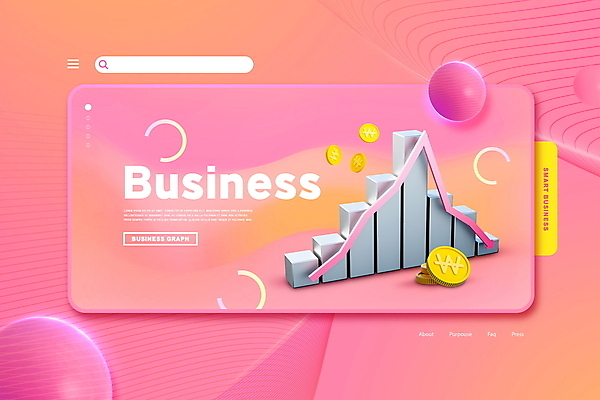 PSD 편집이미지 화살표 분홍색 백그라운드 비즈니스 그래프 프레임 타이포그라피 사람없음 동전 원형 막대그래프 검색창 이미지편집 도형 문자 컬러 돈 파일형식