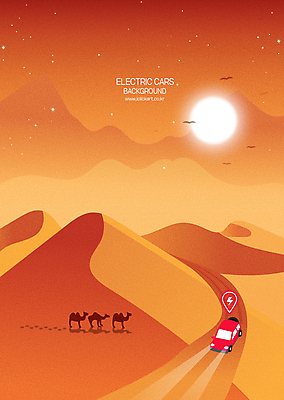 여행 백그라운드 일러스트 세마리 풍경 사람없음 태양 주황색 사막 전기에너지 전조등 친환경 낙타 전기자동차 친환경자동차 국내일러스트 AI파일 자연요소 컬러 포유류 자동차 조명 3 환경 에너지 파일형식 벡터