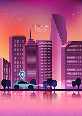 나무 별 백그라운드 일러스트 자동차 사람없음 건물 보라색 운전 도시 전기에너지 친환경 전기자동차 친환경자동차 국내일러스트 AI파일 자연요소 식물 건축물 육상교통 컬러 모션 환경 에너지 파일형식 벡터