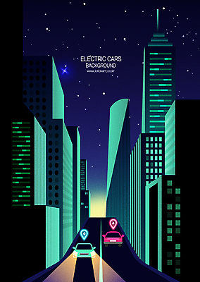 별 도로 백그라운드 야경 일러스트 빌딩 사람없음 건물 초록색 운전 도시 전기에너지 남색 전조등 친환경 두대 전기자동차 친환경자동차 국내일러스트 AI파일 자연요소 건축물 길 컬러 2 교통시설 모션 자동차 조명 환경 에너지 야간 파일형식 벡터 풍경_경치