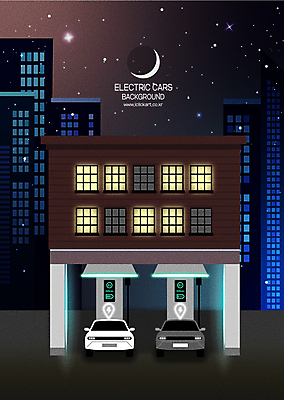 백그라운드 일러스트 주택 사람없음 건물 전기에너지 초승달 주차 친환경 주차장 충전 전기자동차 충전기 충전소 친환경자동차 국내일러스트 AI파일 건축물 자동차 환경 기계 에너지 달 파일형식 벡터