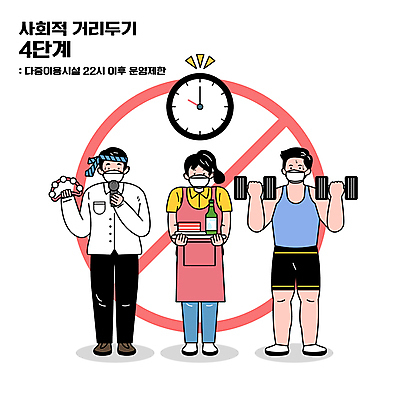 전신 여자 남자 시계 일러스트 마스크 서기 들기 성인 타이포그라피 세명 식당 아령 헬스장 금지 종업원 사회이슈 마이크 직원 트레이너 탬버린 소주 노래방 성인만 코로나바이러스 사회적거리두기 다중이용시설 델타변이바이러스 4단계 영업시간 국내일러스트 AI파일 직업 문자 캠페인 음향기기 컨셉 모션 타악기 주류 사람 상점 헬스 시간 바이러스 시설 파일형식 벡터