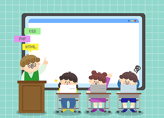 전신 여자 남자 어린이 일러스트 프레임 앉기 소녀 소년 여러명 상반신 노트북 손들기 모니터 교사 가리킴 집중 책상 단상 민트색 어려움 온라인강의 컴퓨터교육 프레임일러스트 어린이만 코딩 국내일러스트 AI파일 직업 교육 컬러 가구 다수 컨셉 모션 사람 손짓 전자제품 컴퓨터 강의 파일형식 벡터 언택트