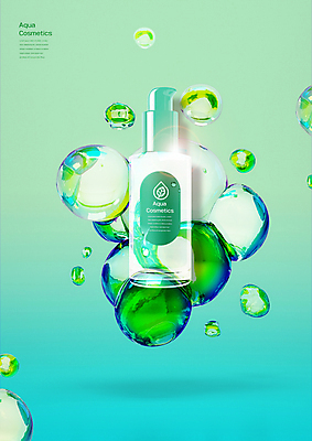 PSD 편집이미지 사람없음 초록색 빛 3D 화장품 물방울 디지털합성 스킨케어 아쿠아 편집3D 컬러 뷰티 파일형식