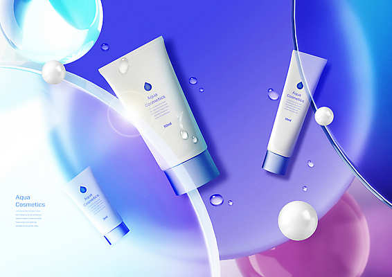 PSD 편집이미지 유리 사람없음 3D 보라색 화장품 물방울 원형 디지털합성 스킨케어 아쿠아 입체도형 편집3D 도형 컬러 재질 뷰티 입체 파일형식