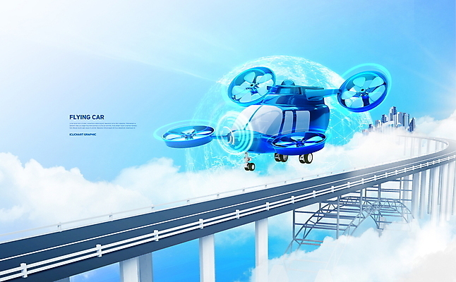 PSD 구름 편집이미지 도로 하늘색 하늘 빌딩 사람없음 과학기술 비행 4차산업 자율주행 플라잉카 모빌리티 이미지편집 자연요소 산업 길 교통수단 교통시설 자동차 기술 건물 파란색 운전 파일형식