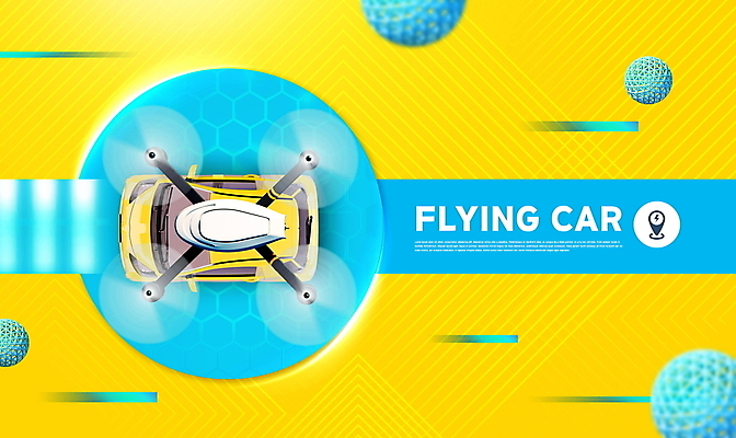 PSD 편집이미지 하늘색 타이포그라피 사람없음 노란색 비행 원형 입체도형 4차산업 자율주행 플라잉카 모빌리티 이미지편집 도형 문자 산업 교통수단 컬러 자동차 파란색 운전 입체 파일형식