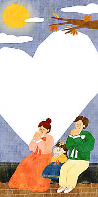 전신 PSD 구름 여자 명절 남자 딸 어린이 일러스트 가족 엄마 프레임 앉기 소녀 성인 세명 파란색 추석 보름달 나뭇가지 하트 아빠 한복 족두리 소원빌기 프레임일러스트 기와담장 전통프레임 국내일러스트 자연요소 모양 나무 한국전통 전통 기념일 컬러 관계 모션 전통소품 기와 사람 담장 달 전통의상 파일형식