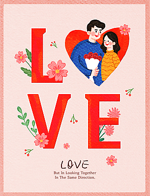 PSD 커플 여자 남자 꽃 행복 분홍색 꽃다발 잎 일러스트 사랑 들기 상반신 성인 타이포그라피 두명 하트 성인만 국내일러스트 모양 식물 문자 감정 컬러 관계 모션 사람 파일형식