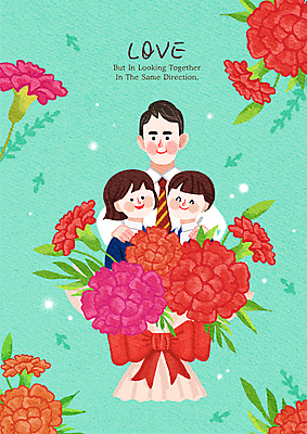 PSD 학생 여자 남자 행복 꽃다발 일러스트 청소년 사랑 상반신 성인 세명 교사 스승의날 카네이션 제자 민트색 사제지간 스승의은혜 어깨에손 국내일러스트 직업 기념일 꽃 감정 컬러 모션 사람 파일형식