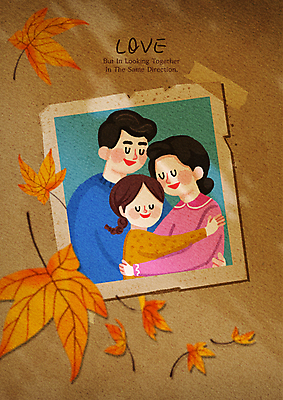 PSD 여자 남자 딸 행복 어린이 단풍 낙엽 일러스트 가족 포옹 사랑 가족애 소녀 상반신 성인 세명 부모 갈색 눈감음 화목 가족사진 국내일러스트 감정 컬러 컨셉 잎 관계 안기 모션 사람 파일형식 단체사진