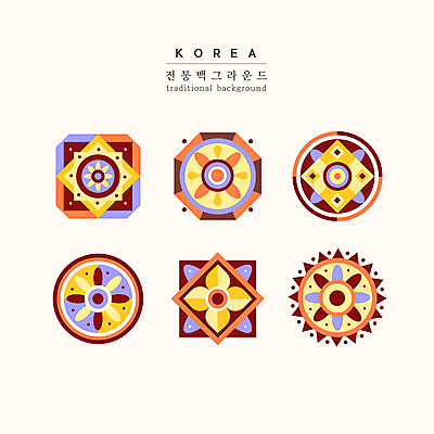 한국전통 꽃무늬 일러스트 단청문양 사람없음 세트 컬러풀 전통무늬 전통문양 단청 국내일러스트 AI파일 전통 문양 꽃 컬러 무늬 한국 파일형식 벡터