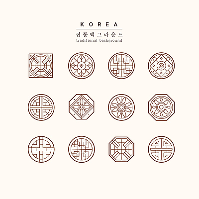 한국전통 일러스트 단청문양 사람없음 세트 갈색 전통무늬 전통문양 원형 단청 정사각형 팔각형 국내일러스트 AI파일 도형 전통 문양 컬러 무늬 한국 파일형식 벡터