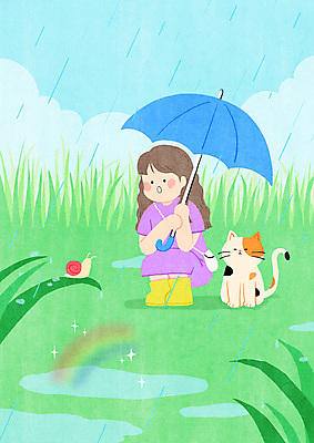PSD 구름 여자 어린이 무지개 두마리 일러스트 우산 장화 한명 들기 소녀 초록색 고양이 놀람 풀 비 달팽이 웅덩이 웅크림 소녀한명만 국내일러스트 자연요소 식물 1 감정 컬러 신발 2 포유류 모션 날씨 연체동물 표정 사람 반려동물 여자한명만 소녀만 파일형식
