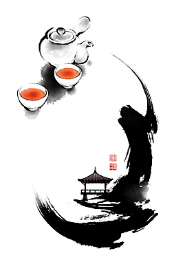 PSD 일러스트 캘리그라피 붓터치 휴식 사람없음 계곡 차 찻잔 다기 찻주전자 동양화 정자 번짐 낙관 국내일러스트 건축물 음료 컨셉 주전자 잔 미술 다도 파일형식 효과