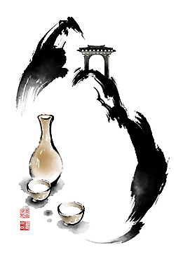 PSD 술잔 일러스트 캘리그라피 붓터치 술병 휴식 산 주류 사람없음 동양화 번짐 전통문 낙관 국내일러스트 음료 컨셉 병_용기 잔 미술 문 파일형식 효과