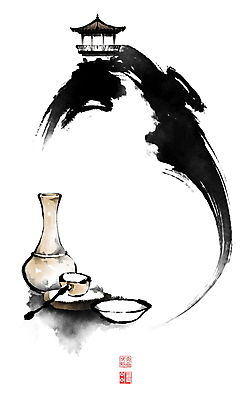 PSD 그릇 접시 일러스트 캘리그라피 붓터치 술병 휴식 산 주류 사람없음 동양화 국자 정자 번짐 낙관 국내일러스트 식기 건축물 음료 컨셉 주방용품 병_용기 미술 파일형식 효과