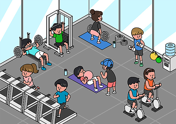 전신 공공시설 여자 남자 일러스트 창문 서기 들기 앉기 여러명 성인 일상 눕기 운동 헬스사이클 아령 헬스장 거울 회색 매트 짐볼 역기 트레이너 런닝머신 벤치프레스 암컬 정수기 성인만 데드리프트 코로나바이러스 집단면역 델타변이바이러스 국내일러스트 AI파일 컬러 다수 모션 건강 사람 라이프 운동기구 헬스 바이러스 시설 면역력 파일형식 벡터 운동자세