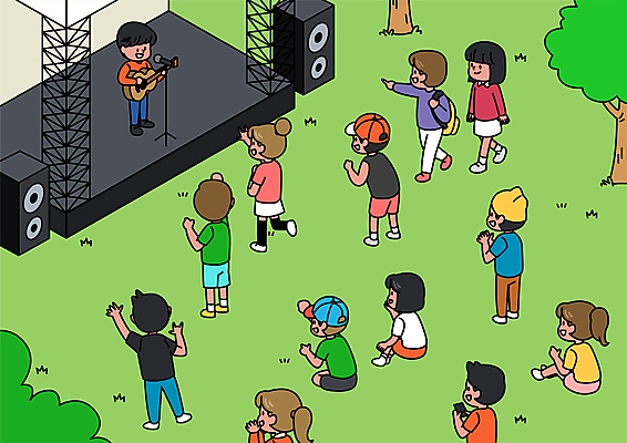 전신 공원 여자 남자 일러스트 노래 서기 들기 앉기 여러명 상반신 성인 일상 초록색 스피커 콘서트 공연 무대 기타 가리킴 마이크 성인만 코로나바이러스 집단면역 델타변이바이러스 국내일러스트 AI파일 공공시설 음악 컬러 음향기기 다수 모션 현악기 사람 손짓 이벤트 라이프 바이러스 면역력 파일형식 벡터