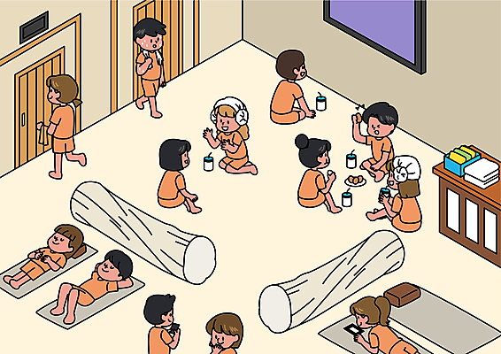 전신 여자 남자 일러스트 휴식 대화 들기 여러명 성인 일상 스마트폰 수건 매트 휴게실 불가마 통나무 티비시청 사우나 식혜 구운계란 양머리 찜질방 성인만 코로나바이러스 집단면역 델타변이바이러스 국내일러스트 AI파일 나무 음료 다수 컨셉 모션 말하기 사람 라이프 핸드폰 스마트기기 위생용품 계란 바이러스 전통차 아궁이 면역력 시청_보고들음 파일형식 벡터