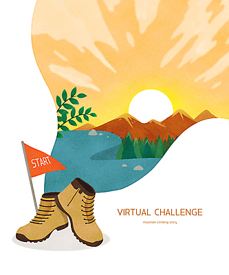 PSD 구름 일러스트 산 풍경 취미 사람없음 태양 노란색 일출 노을 일몰 깃발 등산용품 등산화 챌린지 국내일러스트 자연요소 캠페인 컬러 신발 레포츠용품 파일형식