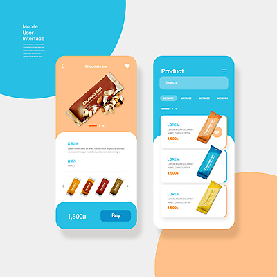 PSD 편집이미지 모바일 종류 사람없음 파란색 다양 견과류 어플리케이션 온라인 UI 검색창 인터페이스 초코바 코랄 이미지편집 컬러 다수 디저트 파일형식