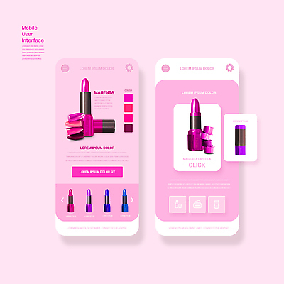 PSD 편집이미지 분홍색 모바일 사람없음 화장품 립스틱 어플리케이션 온라인 UI 인터페이스 이미지편집 컬러 뷰티 파일형식