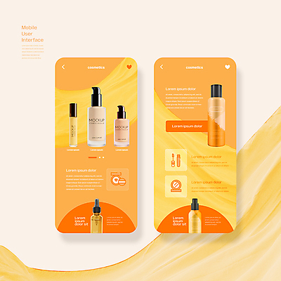 PSD 편집이미지 모바일 사람없음 주황색 화장품 어플리케이션 천 마스카라 온라인 UI 인터페이스 컨실러 파운데이션 팩트 이미지편집 컬러 뷰티 직물 파일형식
