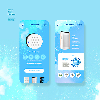 PSD 편집이미지 하늘색 모바일 사람없음 가전제품 그린에너지 어플리케이션 에코 온라인 UI 공기청정기 인터페이스 이미지편집 파란색 환경 에너지 파일형식