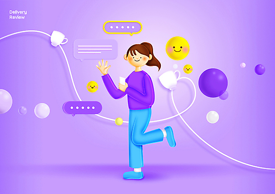 전신 PSD 여자 말풍선 일러스트 한명 미소 들기 성인 컵 스마트폰 걷기 보라색 원형 이모티콘 리뷰 제품후기 한발서기 성인여자한명만 국내일러스트 도형 1 식기 컬러 모션 표정 서기 사람 핸드폰 스마트기기 여자한명만 성인여자만 파일형식