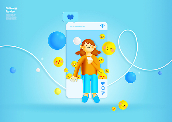 전신 PSD 여자 말풍선 일러스트 한명 미소 들기 앉기 성인 파란색 스마트폰 하트 원형 이모티콘 리뷰 소셜네트워크 제품후기 좋음 성인여자한명만 국내일러스트 모양 도형 1 컬러 컨셉 모션 표정 사람 핸드폰 스마트기기 여자한명만 성인여자만 파일형식