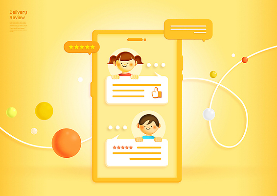 PSD 여자 남자 별 어린이 말풍선 일러스트 대화 소녀 소년 상반신 두명 스마트폰 노란색 잡기 원형 리뷰 별점 제품후기 채팅 어린이만 국내일러스트 자연요소 도형 컬러 모션 말하기 사람 핸드폰 스마트기기 점수 평가 파일형식