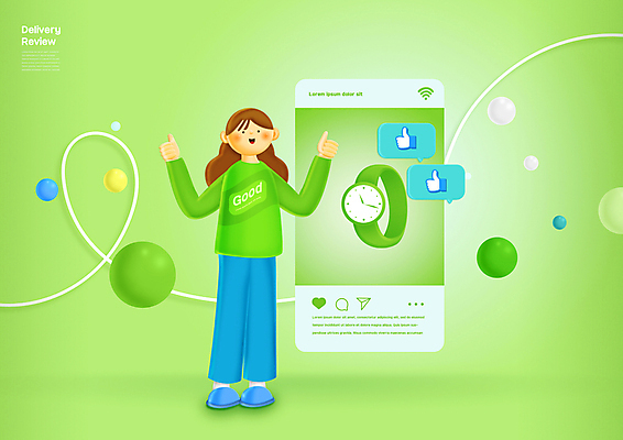 전신 PSD 여자 말풍선 일러스트 한명 서기 성인 초록색 최고 원형 손목시계 손모양 리뷰 소셜네트워크 제품후기 좋음 성인여자한명만 국내일러스트 모양 도형 1 시계 컬러 컨셉 장신구 모션 사람 여자한명만 성인여자만 파일형식 손_신체부위