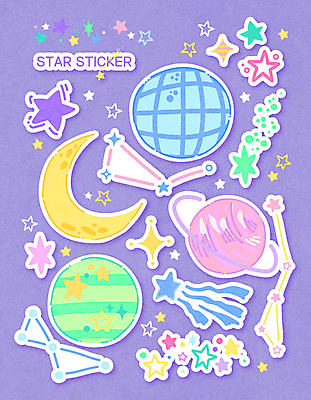 별 스티커 일러스트 사람없음 우주 보라색 별자리 행성 초승달 유성 은하수 다꾸 아기자기 국내일러스트 AI파일 자연요소 컬러 컨셉 자연 달 신조어 약어 파일형식 벡터