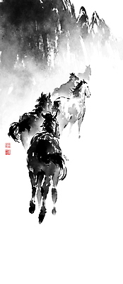 PSD 여러마리 일러스트 캘리그라피 붓터치 산 초원 사람없음 달리기 말_동물 동양화 번짐 낙관 야생마 힘찬 국내일러스트 다수 컨셉 포유류 모션 미술 파일형식 효과