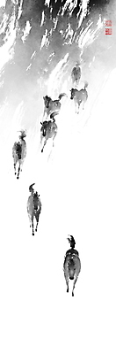 PSD 여러마리 일러스트 캘리그라피 붓터치 초원 사람없음 달리기 말_동물 동양화 번짐 낙관 야생마 힘찬 국내일러스트 다수 컨셉 포유류 모션 미술 파일형식 효과