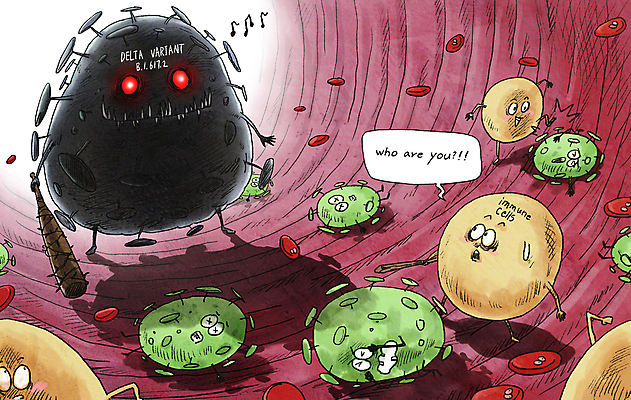 PSD 말풍선 일러스트 세포 들기 사람없음 빨간색 놀람 사회이슈 싸움 혈관 적혈구 면역력 몽둥이 백신 백혈구 신종바이러스 이슈 코로나바이러스 팬데믹 델타변이바이러스 국내일러스트 감정 컬러 컨셉 의학 모션 표정 장기_의학 바이러스 혈구 파일형식