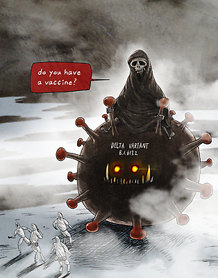 전신 PSD 여자 남자 말풍선 일러스트 해골 여러명 성인 검은색 의료진 잡기 승차 위험 악마 탈출 사회이슈 공포 감염 전염 사신 신종바이러스 성인만 코로나바이러스 방역복 팬데믹 델타변이바이러스 국내일러스트 직업 옷 컬러 다수 컨셉 의학 모션 뼈 사람 바이러스 질병 방역 파일형식