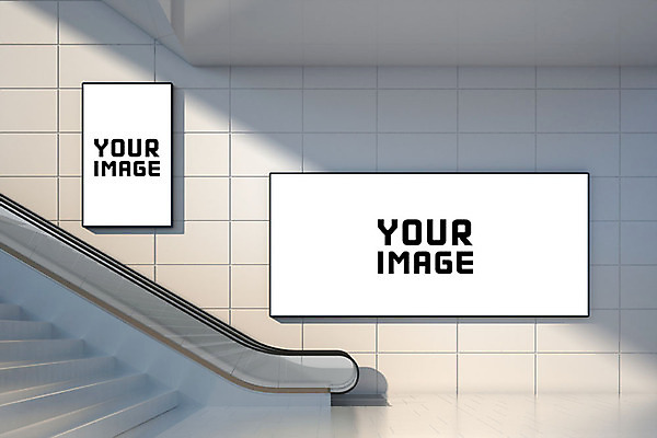 PSD 편집 편집이미지 벽 간판 사각프레임 프레임 광고판 실내 사람없음 그래픽 3D 디지털합성 합성 에스컬레이터 디자인소스 지하도 디지털아트 목업 이미지편집 편집3D 알림판 내부 사각형 보행로 판 파일형식 편집소스