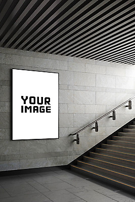 PSD 편집 편집이미지 벽 간판 사각프레임 프레임 광고판 실내 사람없음 그래픽 3D 계단 디지털합성 합성 디자인소스 지하도 디지털아트 목업 이미지편집 편집3D 알림판 내부 사각형 보행로 판 파일형식 편집소스