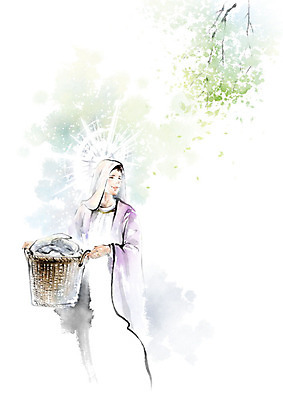 PSD 나무 여자 종교 일러스트 캘리그라피 붓터치 한명 성인 빛 바구니 천주교 번짐 마리아 신앙심 성인여자한명만 국내일러스트 식물 1 사람 여자한명만 성인여자만 파일형식 효과