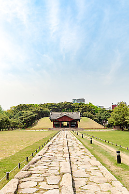 포토 JPG 주간 나무 구름 한국전통 여행 유적지 하늘 풍경 사람없음 야외 관광지 봄 세계문화유산 문화재 역사 한국사 조선시대 사적지 정릉 정자각 조선왕릉 중종 국내포토 자연요소 식물 전통 계절 고건축 한국 왕 왕릉 파일형식